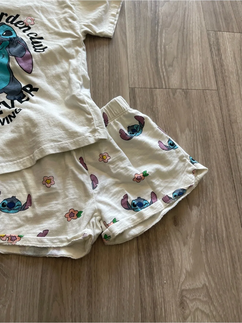 Zara Kids White Tee & Shorts Set with Blue/Purple Stitch Print